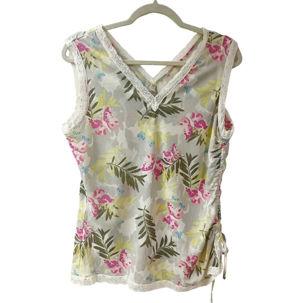 Butterfly Fairycore Lace Trimmed Top Large Pastel Tropical Whimsigoth Coquette